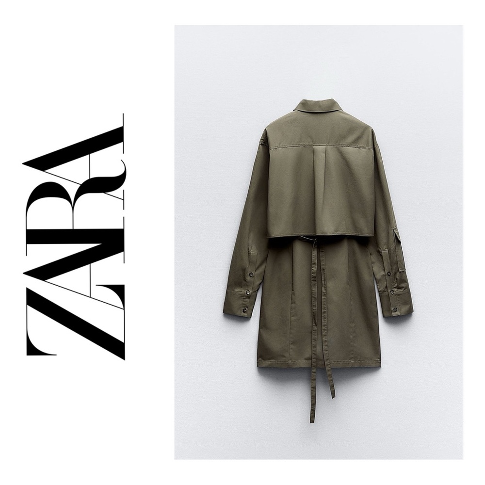 NWT ZARA Gabardine Shirt Dress - Picture 9 of 16